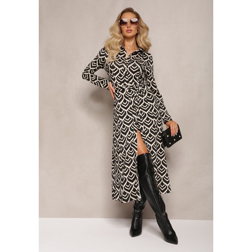 Czarna Koszulowa Sukienka Maxi w Geometryczny Wzór Suvve ze sklepu Renee odzież w kategorii Sukienki - zdjęcie 165143146