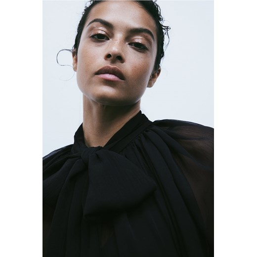 H & M - Szyfonowa bluzka z wiązaniem - Czarny H & M S H&M