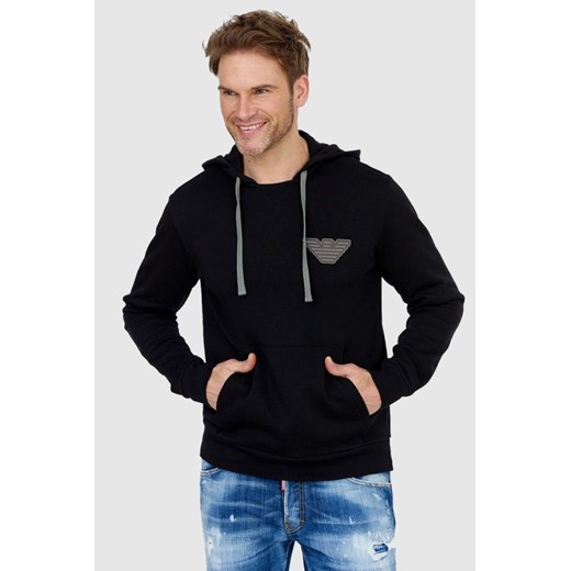 EMPORIO ARMANI Czarna bluza męska z kapturem i szarym logo, Rozmiar S ze sklepu outfit.pl w kategorii Bluzy męskie - zdjęcie 165152158