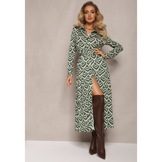 Zielona Koszulowa Sukienka Maxi w Geometryczny Wzór Suvve ze sklepu Renee odzież w kategorii Sukienki - zdjęcie 165152448