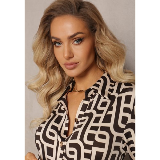 Brązowa Koszulowa Sukienka Maxi w Geometryczny Print Gelismi Renee S promocyjna cena Renee odzież