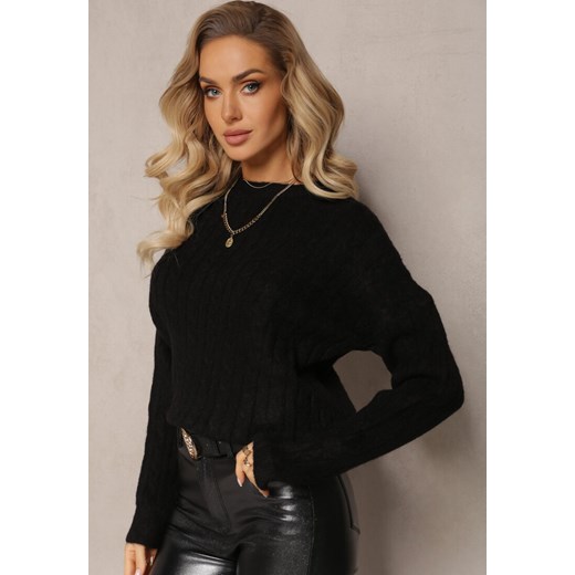 Czarny Sweter w Ozdobny Splot z Kaszmirem Habeni ze sklepu Renee odzież w kategorii Swetry damskie - zdjęcie 165152718