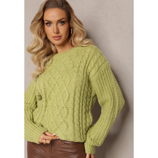 Jasnozielony Sweter z Warkoczowym Splotem i Kaszmirem Justinne ze sklepu Renee odzież w kategorii Swetry damskie - zdjęcie 165152738