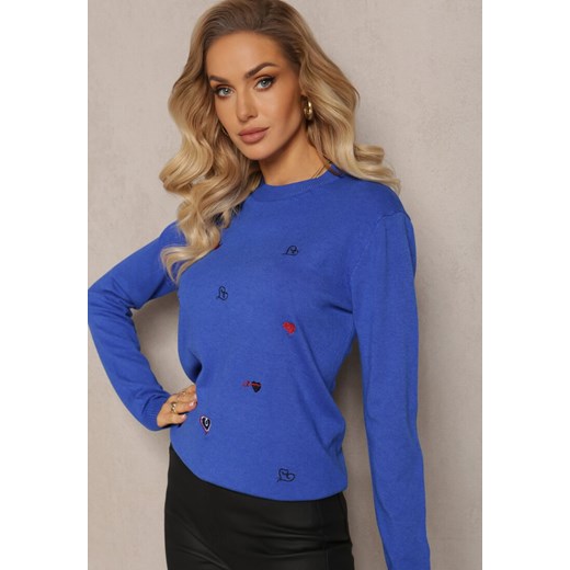 Niebieski Sweter z Kaszmirem i Haftem w Serca Buvia ze sklepu Renee odzież w kategorii Swetry damskie - zdjęcie 165159815