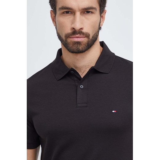 Tommy Hilfiger polo bawełniane kolor czarny gładki ze sklepu ANSWEAR.com w kategorii T-shirty męskie - zdjęcie 165165378