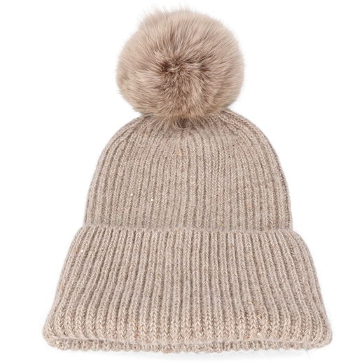 Luksusowa ciepła czapka damska z pomponem z naturalnego futra lisa - TYMOTEO Tymoteo Love uniwersalny Tymoteo.pl - sklep obuwniczy