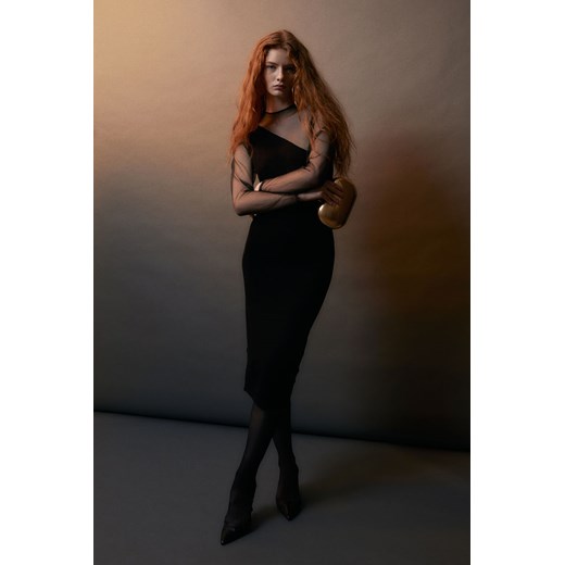 H & M - Sukienka z prześwitującymi rękawami - Czarny H & M XS H&M