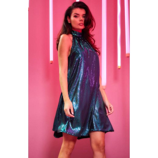 Połyskująca sukienka trapezowa w kolorze turkusowym A563, Kolor turkusowy, Rozmiar L/XL, Awama ze sklepu Primodo w kategorii Sukienki - zdjęcie 165214557