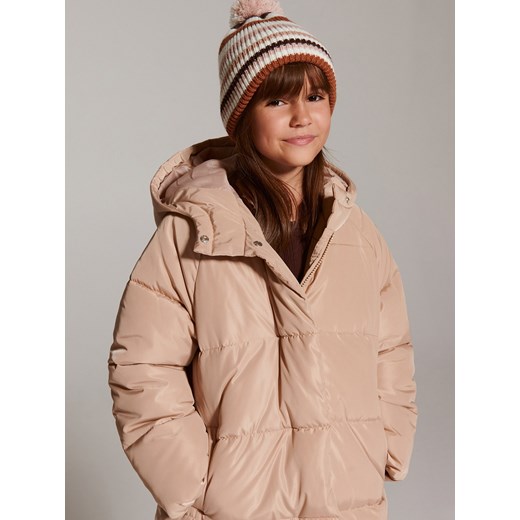 Reserved - Ocieplany płaszcz z kapturem - beżowy ze sklepu Reserved w kategorii Płaszcze dziewczęce - zdjęcie 165222086