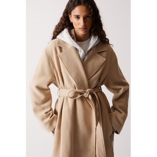H & M - Płaszcz z wiązanym paskiem - Beżowy H & M XL H&M