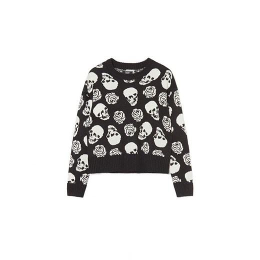 Cropp - Czarny sweter w czaszki i róże - czarny ze sklepu Cropp w kategorii Swetry damskie - zdjęcie 165237307
