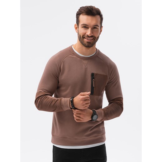 Bluza męska z reglanowym rękawem - brązowa V3 OM-SSNZ-0122 ze sklepu ombre w kategorii Bluzy męskie - zdjęcie 165294837