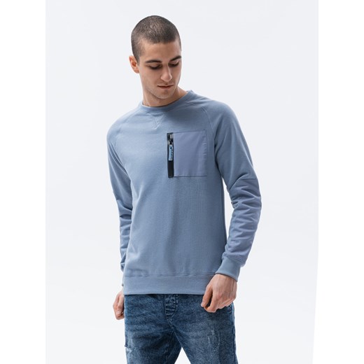 Bluza męska z reglanowym rękawem - jasnoniebieska V3 OM-SSNZ-0122 ze sklepu ombre w kategorii Bluzy męskie - zdjęcie 165294857
