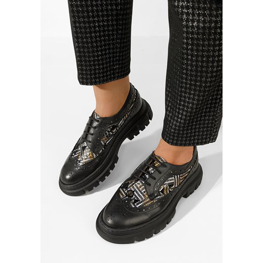 Czarne brogsy damskie Henise V5 ze sklepu Zapatos w kategorii Półbuty damskie - zdjęcie 165297605