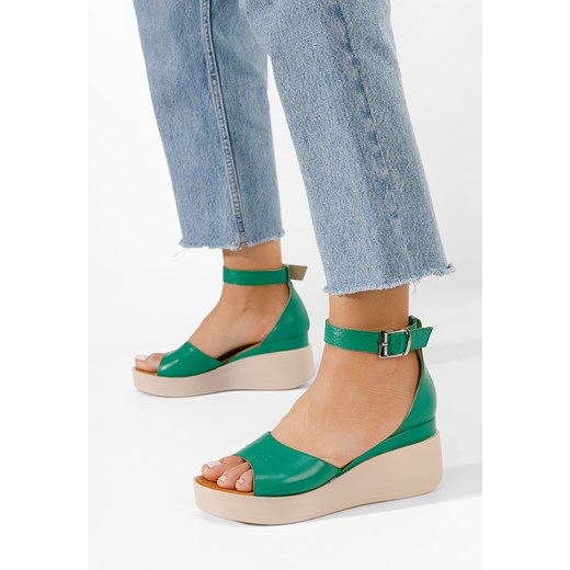 Zielone sandały na platformie skórzane Salegia ze sklepu Zapatos w kategorii Sandały damskie - zdjęcie 165298059