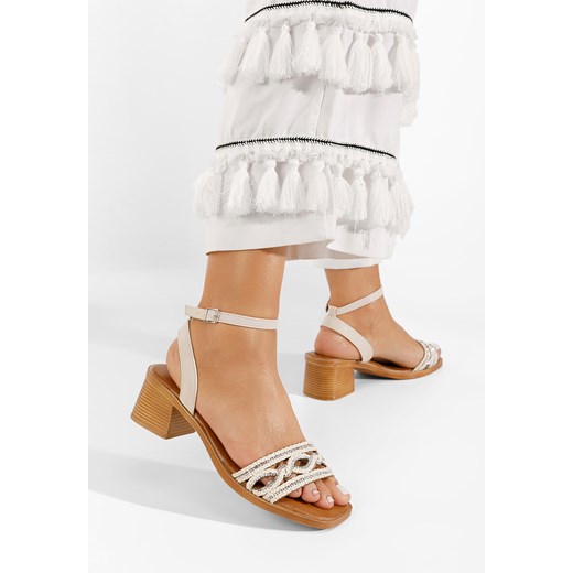 Beżowe sandały z kryształka Elmara ze sklepu Zapatos w kategorii Sandały damskie - zdjęcie 165298155