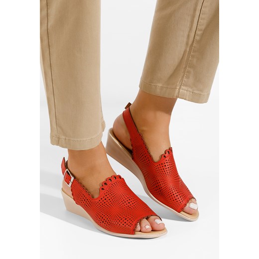 Czerwone sandały damskie skórzane Claudia ze sklepu Zapatos w kategorii Sandały damskie - zdjęcie 165298159