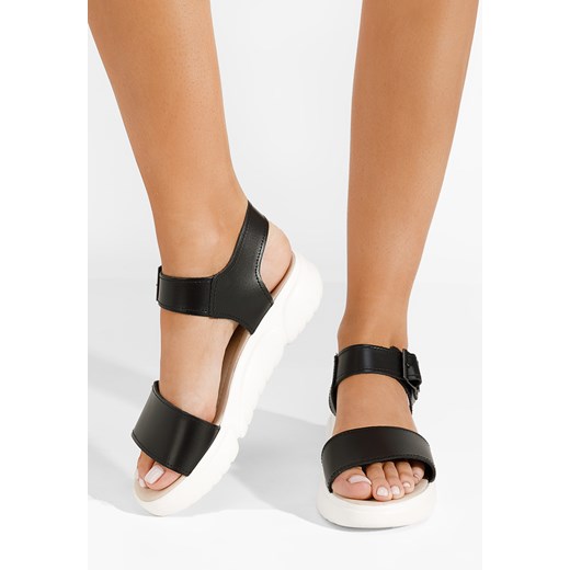 Czarne sandały damskie skórzane Tiella ze sklepu Zapatos w kategorii Sandały damskie - zdjęcie 165298669