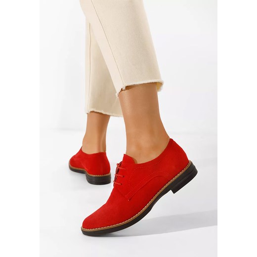 Czerwone oxfordy damskie skórzane Otivera V2 ze sklepu Zapatos w kategorii Półbuty damskie - zdjęcie 165298829