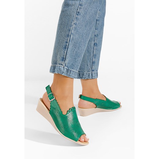 Zielone sandały damskie skórzane Claudia ze sklepu Zapatos w kategorii Sandały damskie - zdjęcie 165299237
