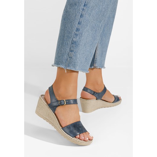 Szare sandały na koturnie Tamara ze sklepu Zapatos w kategorii Sandały damskie - zdjęcie 165299506