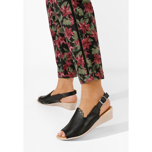 Czarne sandały damskie skórzane Claudia ze sklepu Zapatos w kategorii Sandały damskie - zdjęcie 165299577