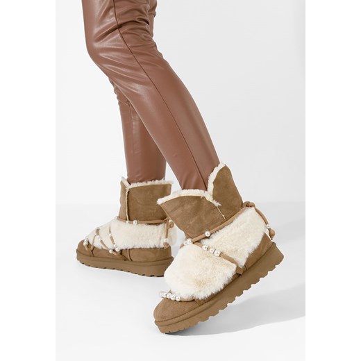 Khaki zimowe buty damskie Belvia ze sklepu Zapatos w kategorii Śniegowce damskie - zdjęcie 165300399