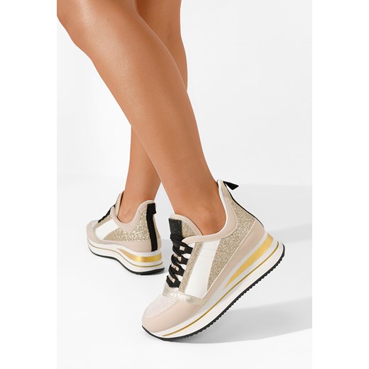 Beżowe sneakersy na koturnie Tamila ze sklepu Zapatos w kategorii Buty sportowe damskie - zdjęcie 165300476