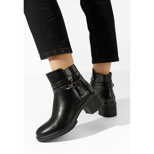 Czarne botki na słupku Savina ze sklepu Zapatos w kategorii Botki - zdjęcie 165300518