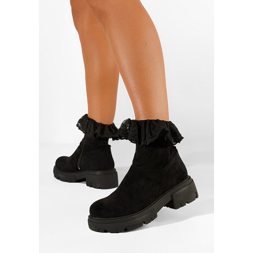 Czarne botki płaskie Menaira ze sklepu Zapatos w kategorii Botki - zdjęcie 165300617