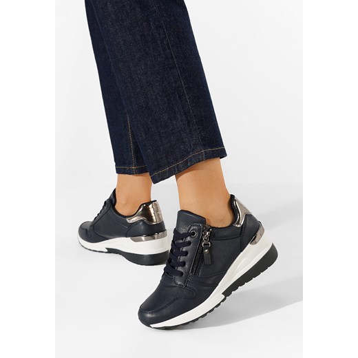 Granatowe sneakersy na koturnie Rafina ze sklepu Zapatos w kategorii Buty sportowe damskie - zdjęcie 165300618