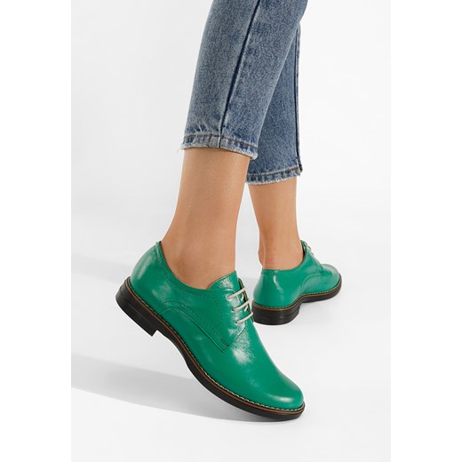 Zielone oxfordy damskie skórzane Otivera ze sklepu Zapatos w kategorii Półbuty damskie - zdjęcie 165300755