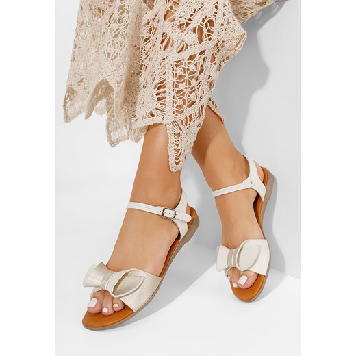 Złote sandały damskie skórzane Delana ze sklepu Zapatos w kategorii Sandały damskie - zdjęcie 165300898