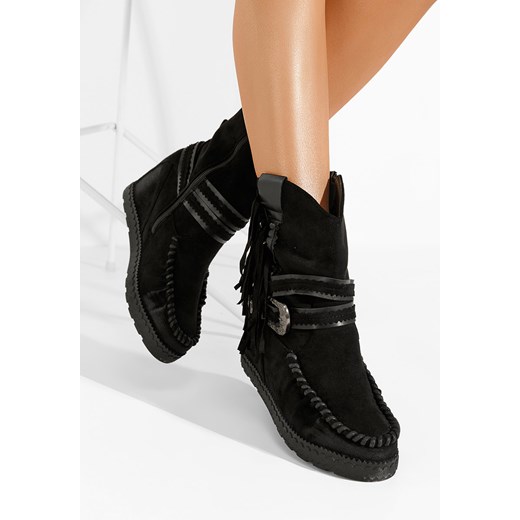 Czarne botki na koturnie Elix ze sklepu Zapatos w kategorii Botki - zdjęcie 165300965