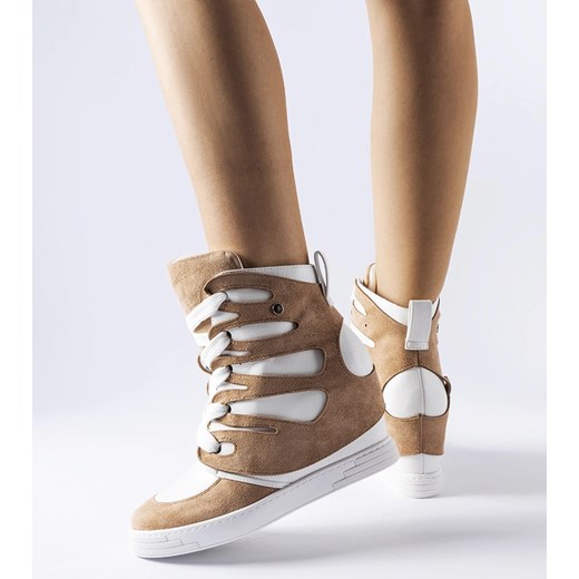 Biało-beżowe sneakersy na koturnie Pantaleone ze sklepu gemre w kategorii Buty sportowe damskie - zdjęcie 165301917