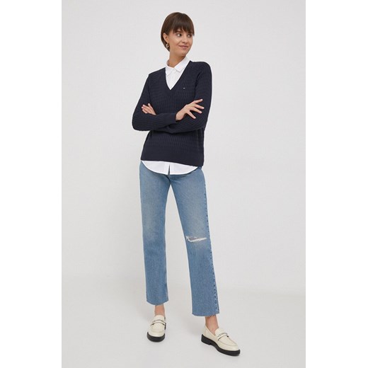 Sweter damski Tommy Hilfiger z dekoltem w serek