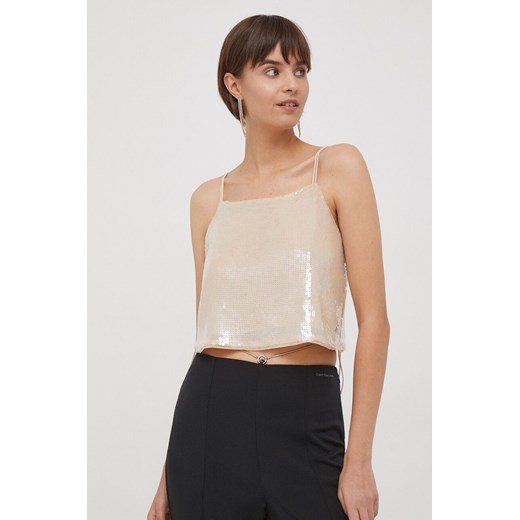 Beżowa bluzka damska Calvin Klein z okrągłym dekoltem 