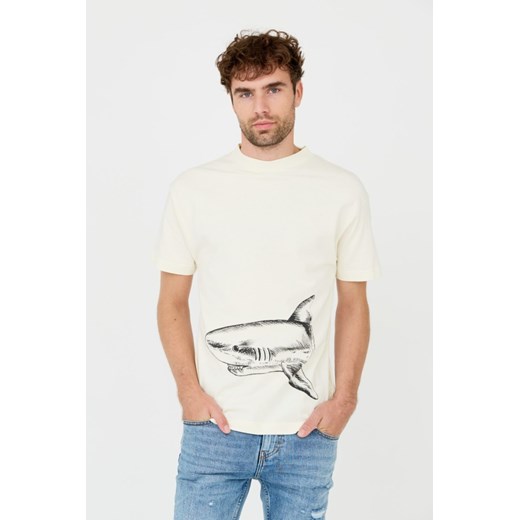 PALM ANGELS Beżowy t-shirt Broken Shark, Wybierz rozmiar S ze sklepu outfit.pl w kategorii T-shirty męskie - zdjęcie 165311127