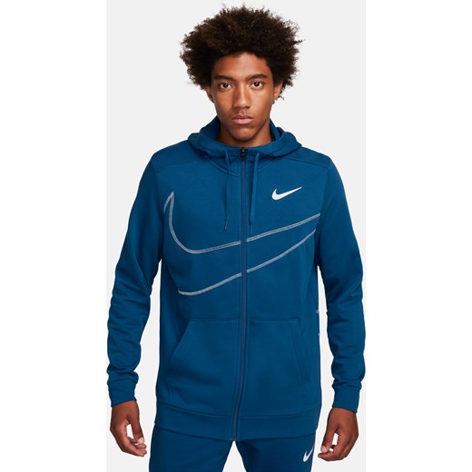 Męska dzianinowa bluza do fitnessu z kapturem i zamkiem na całej długości Nike Dri-FIT - Niebieski ze sklepu Nike poland w kategorii Bluzy męskie - zdjęcie 165317027