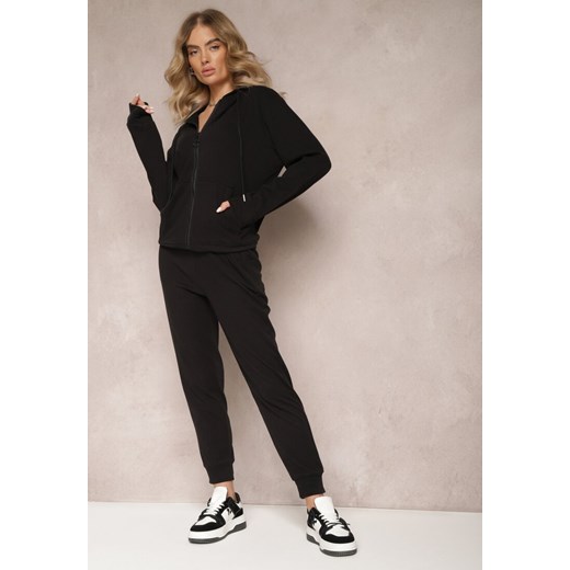 Czarny Komplet Dresowy 2-częściowy z Bluzą i Spodniami Seraphira ze sklepu Renee odzież w kategorii Dresy damskie - zdjęcie 165334478
