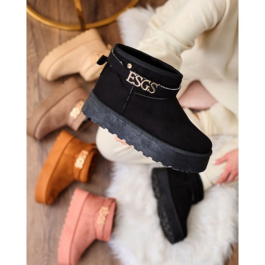 Royalfashion czarne damskie buty a'la śniegowce z ozdobą Esgala ze sklepu royalfashion.pl w kategorii Śniegowce damskie - zdjęcie 165338526