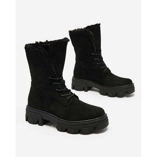 Workery damskie Royalfashion.pl czarne casual wiązane 