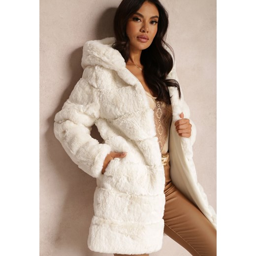 Biały Płaszcz Futrzany z Kapturem Vimi Renee L promocyjna cena Renee odzież