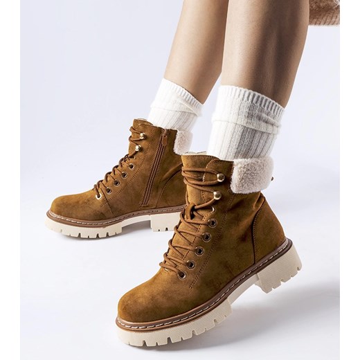 Brązowe ocieplane damskie zimowe buty Bassano ze sklepu gemre w kategorii Workery damskie - zdjęcie 165342087