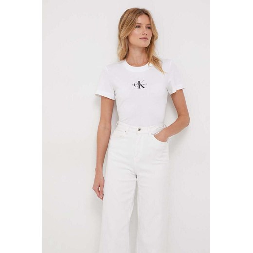 Calvin Klein Jeans t-shirt bawełniany damski kolor biały ze sklepu ANSWEAR.com w kategorii Bluzki damskie - zdjęcie 165343717