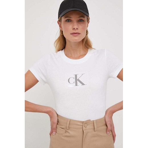 Calvin Klein Jeans t-shirt bawełniany damski kolor biały ze sklepu ANSWEAR.com w kategorii Bluzki damskie - zdjęcie 165343755