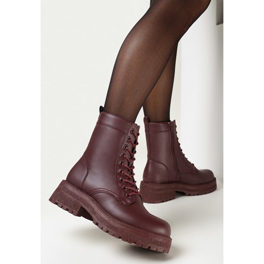 Bordowe Botki za Kostkę na Grubej Podeszwie Lumine 36 okazyjna cena born2be.pl