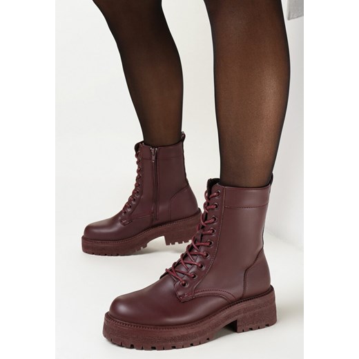 Bordowe Botki za Kostkę na Grubej Podeszwie Lumine 41 okazja born2be.pl