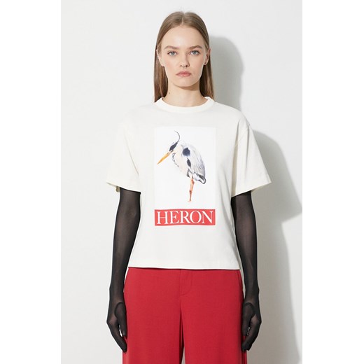 Heron Preston t-shirt bawełniany Heron Bird Painted Ss Tee damski kolor beżowy HWAA032F23JER0040425 ze sklepu PRM w kategorii Bluzki damskie - zdjęcie 165360926