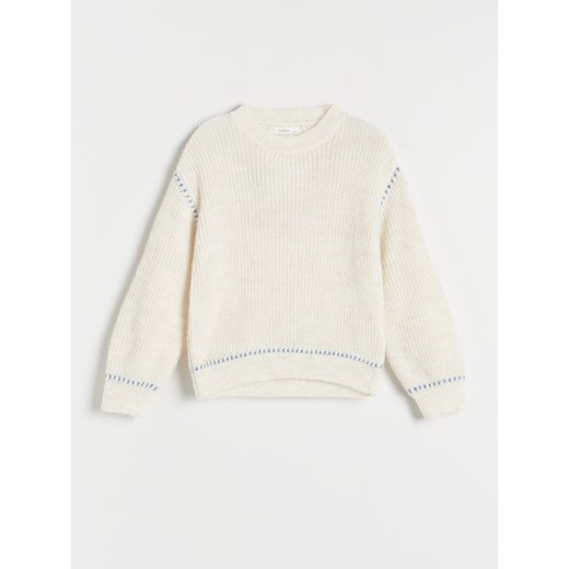 Reserved - Sweter z przeszyciami - złamana biel ze sklepu Reserved w kategorii Swetry dziewczęce - zdjęcie 165362098